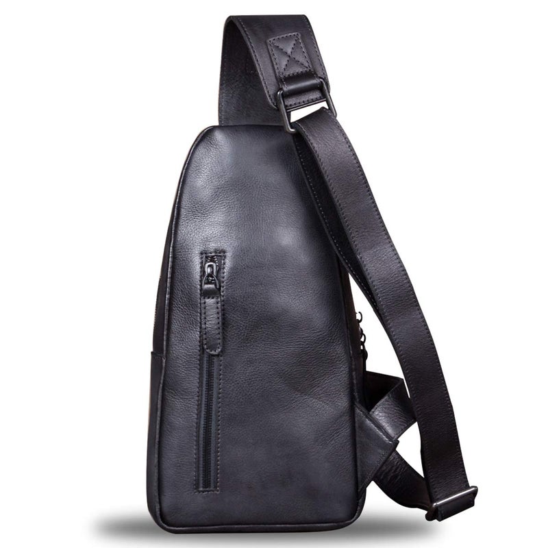 IVTG Genuine Leather Sling Bag for Men Chest Shoulder Crossbody Hiking Backpack Vintage Handmade Daypack (Black) - Image 3